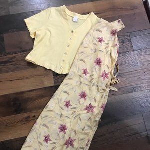 Bundle - Light Yellow Sundress w/Lily Flowers and Yellow Sweater